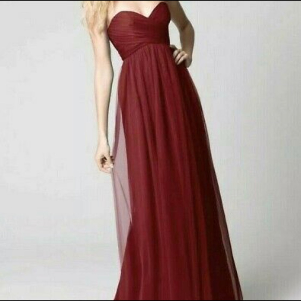 AMSALE Wine Silk Chiffon Ruched Strapless size 10